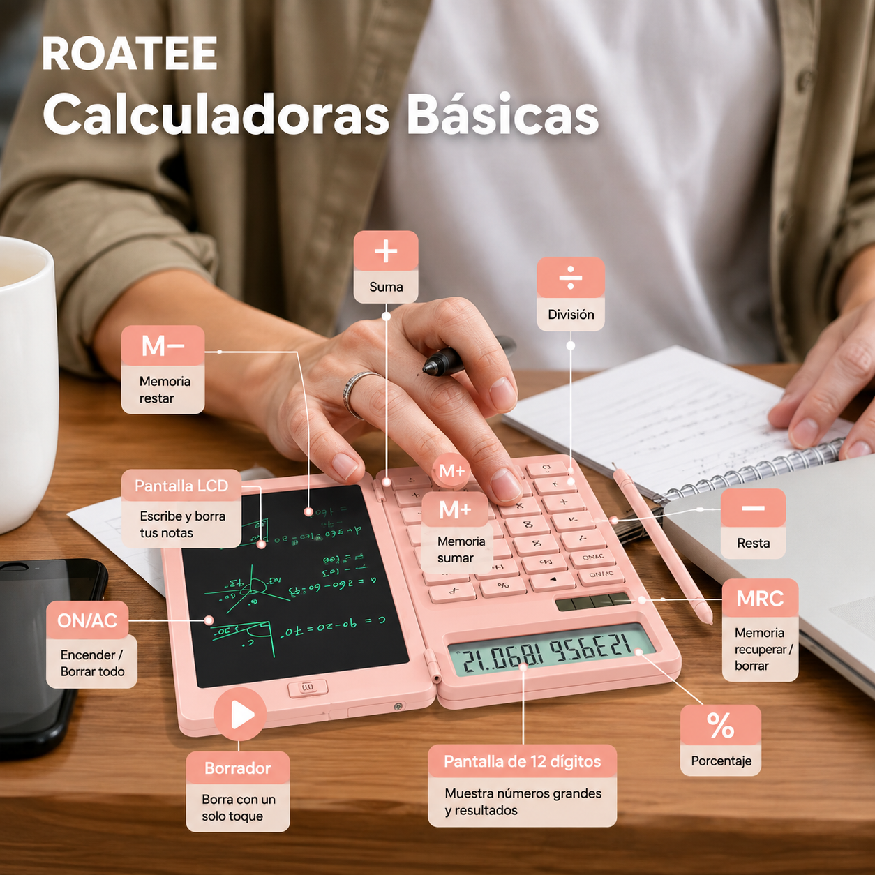Calculadora con Pizarra LCD Borrable